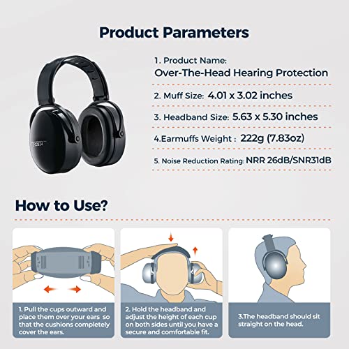 Ear Protection for Shooting, Noise Cancelling Headphones for Autism, Adjustable Noise Cancelling Ear Muffs for Adults, Earmuffs Hearing Protection Onhear