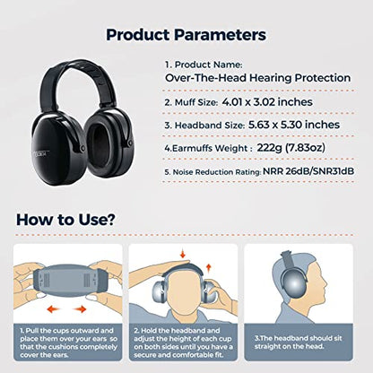 Ear Protection for Shooting, Noise Cancelling Headphones for Autism, Adjustable Noise Cancelling Ear Muffs for Adults, Earmuffs Hearing Protection