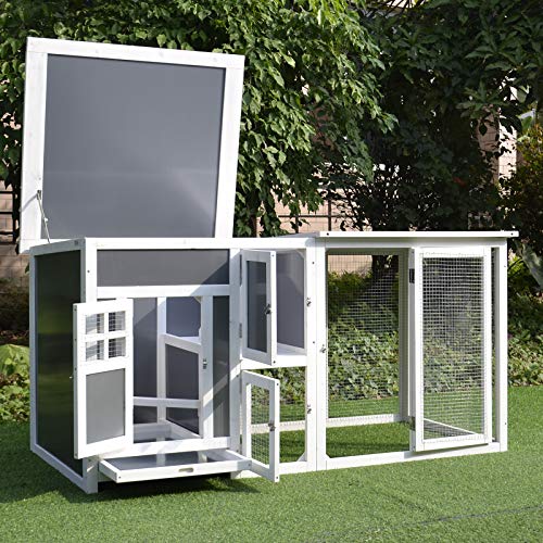 PawHut 63" Chicken Coop Wooden, Outdoor Chicken Cage Hen House with Run Area, Nesting Box, Waterproof Roof, Removable Tray PawHut