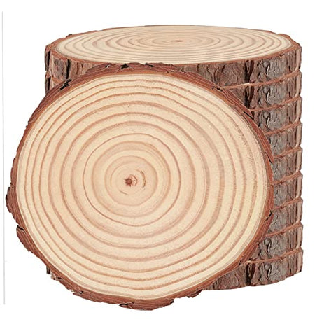 SOUJAP 10 Pcs 7-8 Inch Natural Wood Slices, Unfinished Wood Slices with Tree Barks, Wooden Circles for Crafts, DIY Arts, Rustic Wedding Decorations, SOUJAP