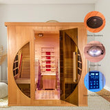 Smartmak Far Infrared Two Person Wood Sauna with Recliner, Canadian Hemlock Home luxurious Wooden Indoor Sauna Spa Room 220V, 3400W Detox Therapy Smartmak