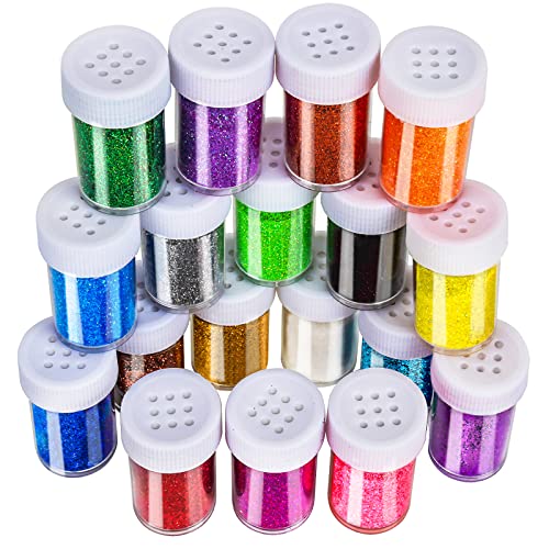 LEOBRO Glitter, 18 Pack Fine Glitter, Craft Glitter Powder Shake Jar, Multi Assorted Set Extra Fine Glitter for Resin Art Crafts Tumbler Scrapbook - WoodArtSupply