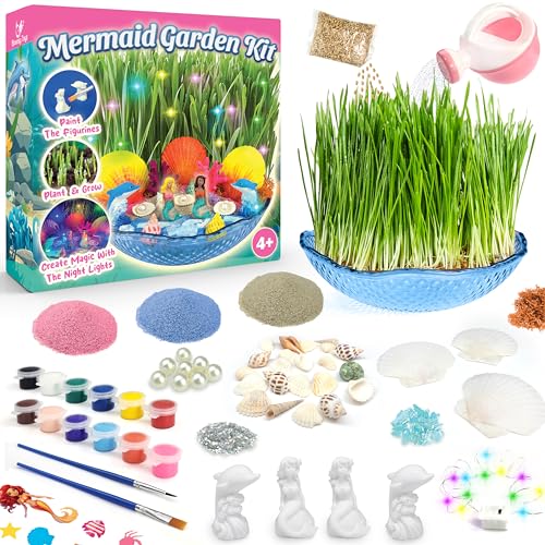 BLOONSY Mermaid Fairy Garden Kit for Kids | Light Up Mermaid Terrarium Kit | Mermaid Gifts Toys for Girls | Science STEM Arts and Crafts Activities BLOONSY