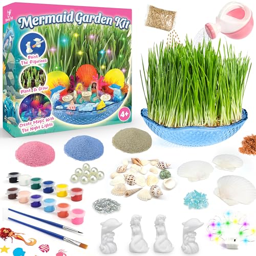 BLOONSY Mermaid Fairy Garden Kit for Kids | Light Up Mermaid Terrarium Kit | Mermaid Gifts Toys for Girls | Science STEM Arts and Crafts Activities