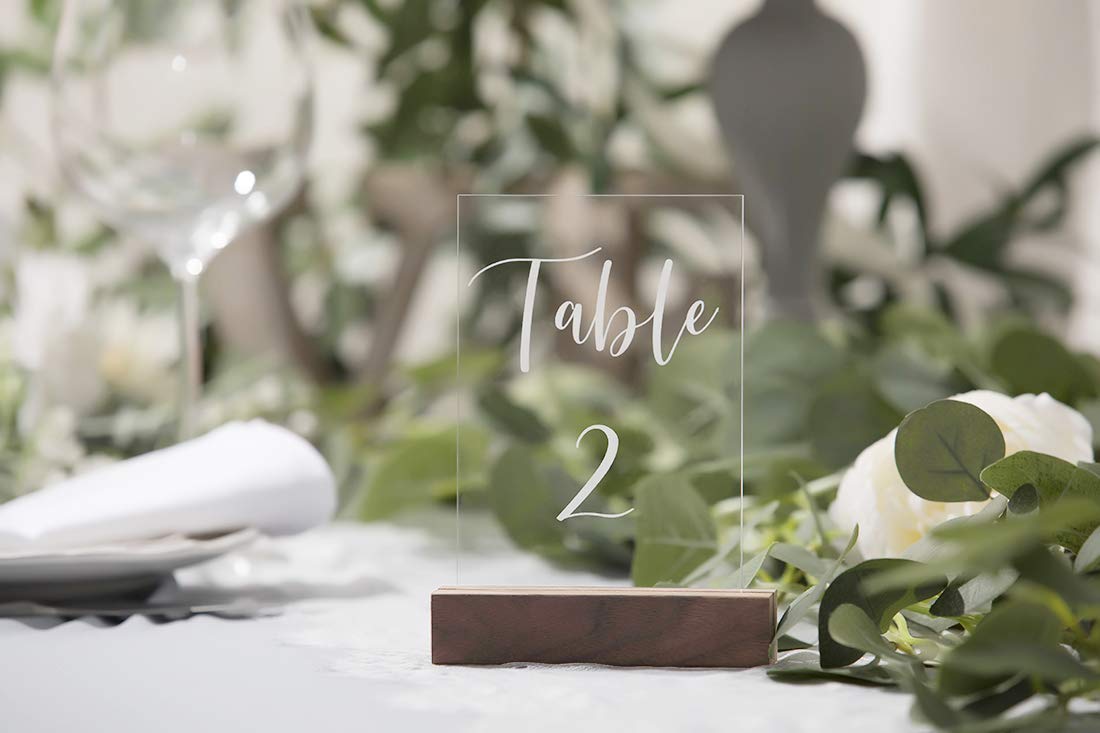 UNIQOOO 10 Pack Rustic Acrylic Sign Holders | Walnut Wood Table Numbers Display Stands | Place Card Holder, Perfect for Retail Shop Wedding Party UNIQOOO