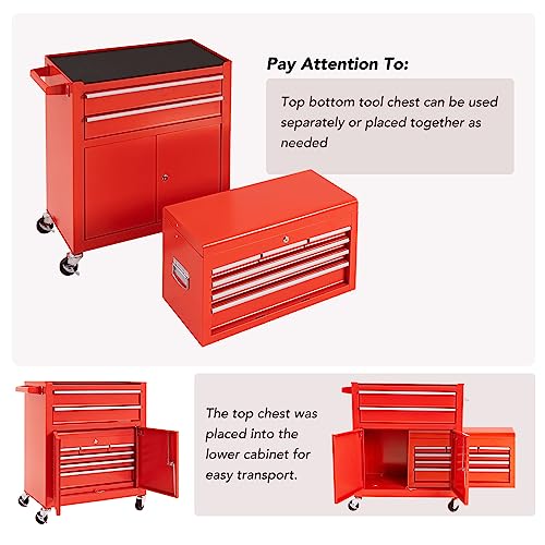 WAYTRIM 8-Drawer Rolling Tool Chest, Tool Storage Cabinet, Detachable Organizer Combo, Side Hooks & Drawer Liners, w/Wheels Lock & Key, Tool Storage - WoodArtSupply