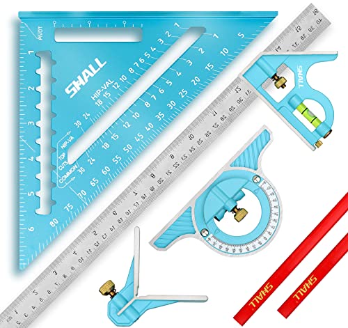 SHALL Rafter Square & Combination Square Tool Set, 7 Inch Aluminium-Alloy Carpenter Square & 16 Inch Zinc-Alloy Woodworking Framing Square Combo - WoodArtSupply