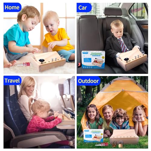 Montessori Screwdriver Board-Lock and Key Toy Set,INIFEIDALA Wooden Montessori Toys for 3 4 5 Year Old Kids and Toddlers,Learning Sensory Bin Toys INIFEIDALA