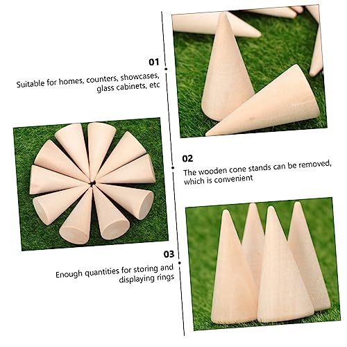 NOLITOY 60 Pcs Diy Cone Unfinished Wooden Toys Cone Bracket Ring Holder Jewelry-rings Ring Display Stands Wood Cone Wood Storage Racks Jewelry Ring NOLITOY