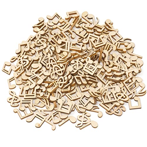 yueton 200PCS 15mm Musical Note Unfinished Blank Wood Pieces Wood Slices Wood Chips Embellishments for DIY Crafts, Home Decoration, Board Games, - WoodArtSupply