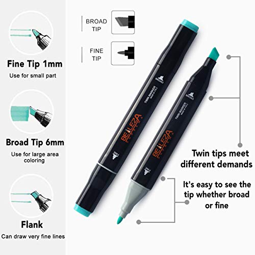 belleza suprema 100 Colors Alcohol Markers Dual Tips Permanent Art Markers Pen for Kids & Adult, Alcohol-Based Highlighter Pen Sketch Markers for belleza suprema