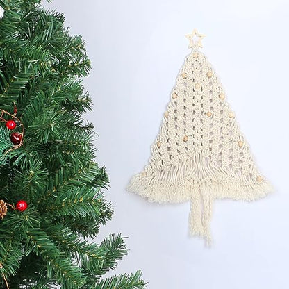 yazi 115 pcs Macrame Kits for Beginners, Christmas Tree DIY Macramé Supplies with 3 mm Cord Cotton, Beads, Bell, Xmas Ornaments, Snowflake, Bowknot, - WoodArtSupply