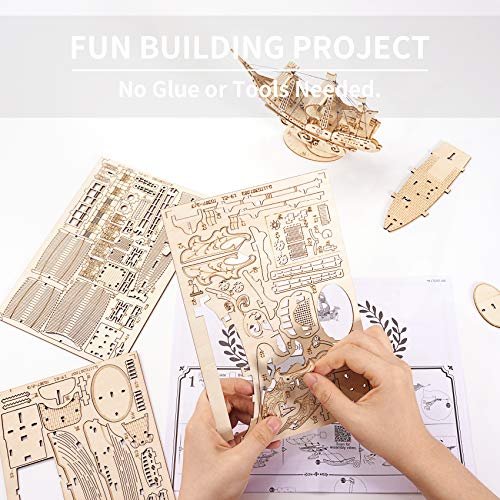 Rolife 3D Wooden Puzzles Model Kit for Adults to Build, Wooden Model Ship Series Sailing Ship Building Model Kit, DIY Crafts - WoodArtSupply