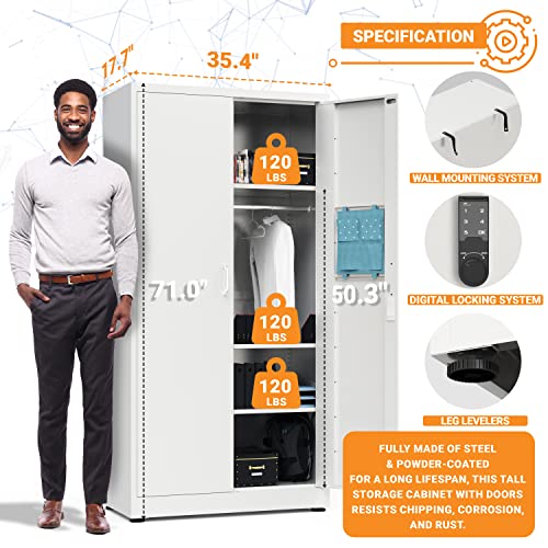 METALTIGER Office Metal Storage Cabinet Wardrobe - Metal Storage Locker with Locking Doors, Adjustable Shelf Height & Position, Removable Hanging METALTIGER