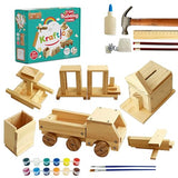 Kraftic Woodworking Building Kit for Kids and Adults, with 6 Educational Arts and Crafts DIY Carpentry Construction Wood Model Kit Toy Projects for Kraftic