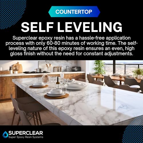 Superclear Countertop Epoxy Resin, 1.5 Gallon 2-Part Epoxy Kit - Certified Food Grade 2:1 Protective Epoxy Resin for Kitchen & Bathroom Counter Tops, Superclear