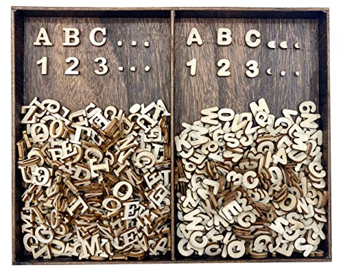 592 Pieces 1/2 Inch Mini Wooden Alphabet Letters and Unfinished Wood Numbers with Rustic Storage Tray for Scrapbooking DIY Crafts Homemade Gifts Cregugua
