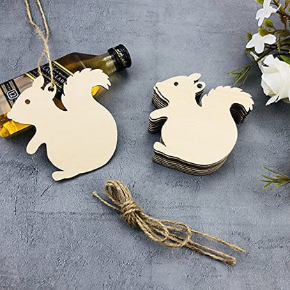 20Pcs Wooden Animal Slices Squirrel Shaped Blank Wood Pieces Have Hole Unfinished Wood Cutout Ornaments Labels Gift Tags Art Craft for Wine Tags