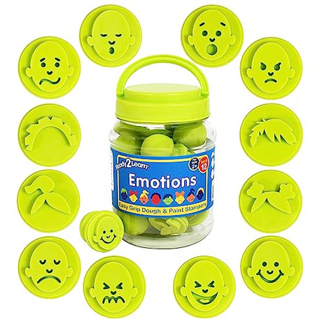 READY 2 LEARN Easy Grip Dough and Paint Stampers - Emotions - Set of 12 - Rubber Stamps for Ages 2+ - Crafts and Social Emotional Learning - Washable READY 2 LEARN