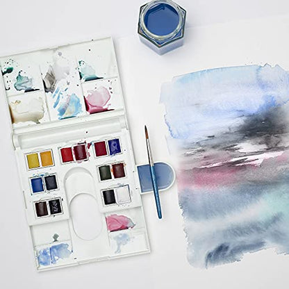 Winsor & Newton Cotman Watercolor Paint Set, Field Set, 14 Half Pan w/ Brush, Mixing Palette, Multicolor, 15 Piece Set