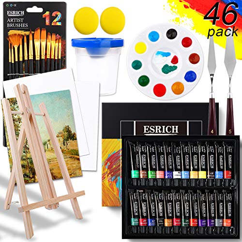 Acrylic Paint Set,46 Piece Professional Painting Supplies with Paint Brushes, Acrylic Paint, Easel, Canvases, Palette, Paint Knives, Brush Cup and ESRICH