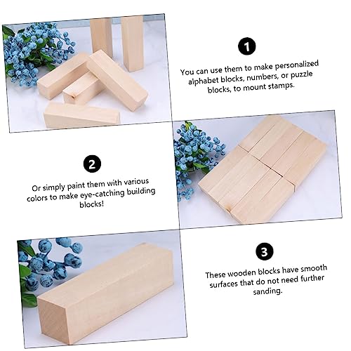 15pcs Carved Square Basswood Strips Drawing Wooden Cube Blank Craft Wood Wooden Blocks Cutouts Unfinished Wood Block Puzzle Making Block Oblong KONTONTY