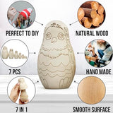 AEVVV Owl Craft Blank Russian Nesting Dolls Set 7 pcs - Unfinished Wood Crafts Paint Your Own Matryoshka Owl Figurines - Blank Owl Nesting Dolls AEVVV