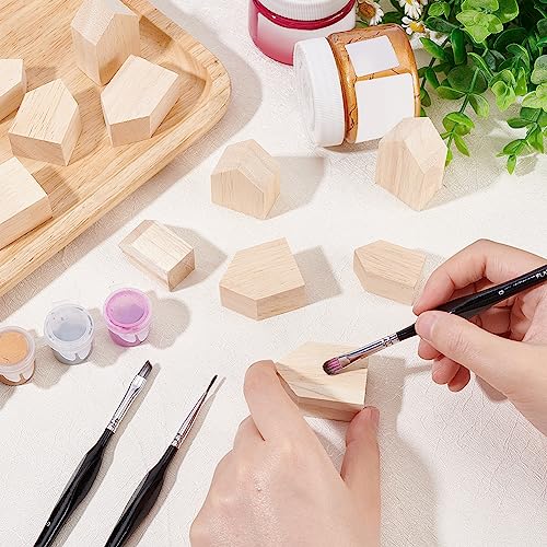 OLYCRAFT 12Pcs 4Sizes Unfinished Wooden House Shaped Blocks Arrow Shape Wooden Tray Plates Blank Wooden Cutouts Farmhouse Wooden Craft for Home