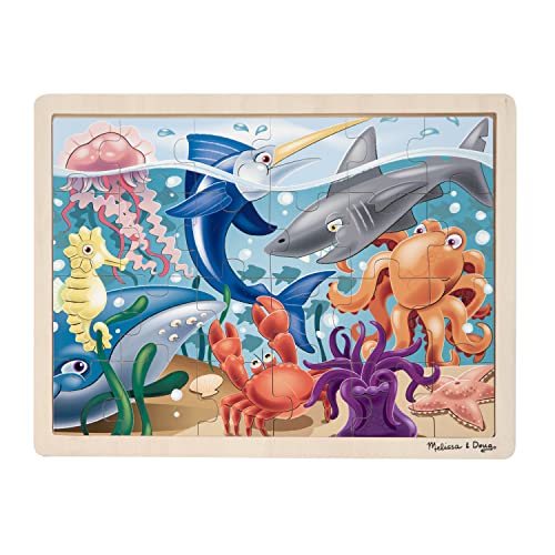 Melissa & Doug Under the Sea Ocean Animals Wooden Jigsaw Puzzle With Storage Tray (24 pcs) - WoodArtSupply