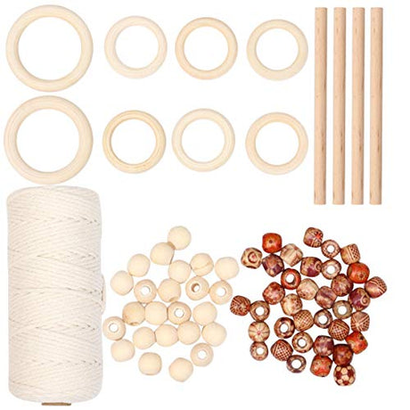 Healifty 1 Set 133PCS Weaving kit Plant Wall Hanger Knitting Supplies Accessories Hanging Tapestry Wood Beads for Macrame Wood Rings for Crafts Healifty