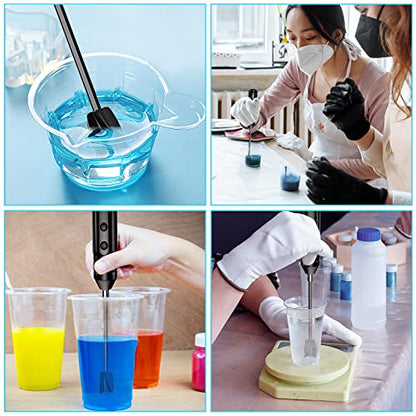 Epoxy Resin Mixer with 2 PCS Epoxy Mixer Paddles, Rechargeable Powerful and Slow Motor for Epoxy Resin, Silicone, Paint Mixing, Without Bubbles DIY