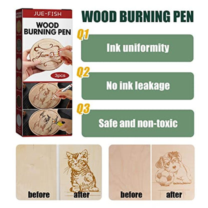 DHliIQQ Scorch Pen Marker - Wood Burning Pen, Chemical Heat Sensitive Marker for Wood and Crafts - Versatile Kit with Fine Round Tip, Bullet Tip and Oblique Tip - Easy Application
