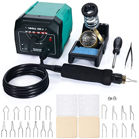 YIHUA 939-II Wood Burning Kit Station Pyrography Pen 250~750℃/482~1382℉ Temperature Adjustable with 20 Wire Nibs, 1 Stable Pen Holder, 2 Stencils, 2 YIHUA