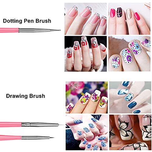 AIBEE 20pcs Nail Art Design Tools, 15pcs Nail Art Brushes Kit with 5pcs Nail Dotting Pens, PINK (pink) AIBEE