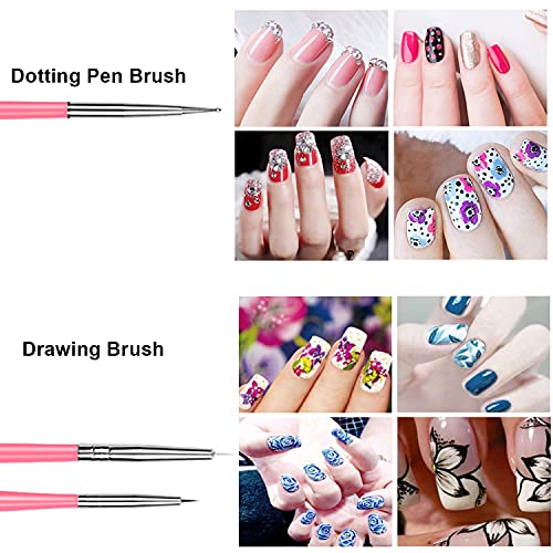 AIBEE 20pcs Nail Art Design Tools, 15pcs Nail Art Brushes Kit with 5pcs Nail Dotting Pens, PINK (pink) - WoodArtSupply