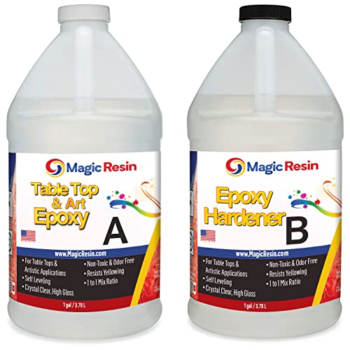 Epoxy Resin for Table Tops & Art Epoxy Resin Kit | 2 Gallon (7.6 L) | Non-Toxic | Premium Quality | High Gloss Thick Clear Coat | for Table Tops, Bar Magic Resin