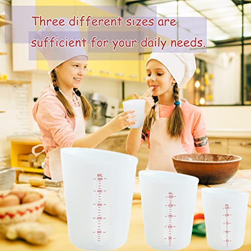 3 PCS Silicone Flexible Measuring Cups,Melting Cups for Epoxy Resin,Butter,Chocolate and More,2 Cup&1 Cup&1/2 Cup,Squeeze and Pour Silicone Measuring Alaeseje