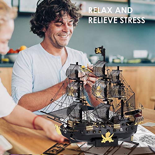 Piececool 3D Metal Puzzles for Adults, Black Pearl Pirate Ship Model Kits with DIY Tools, Watercraft Metal Model Building Kit for Birthday Piececool