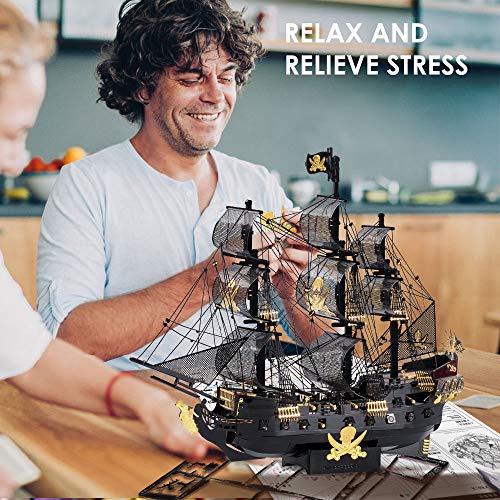 Piececool 3D Metal Puzzles for Adults, Black Pearl Pirate Ship Model Kits with DIY Tools, Watercraft Metal Model Building Kit for Birthday - WoodArtSupply