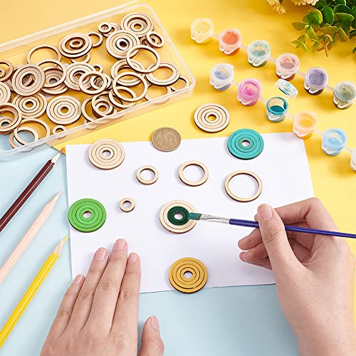 PandaHall 120pcs Round Wood Linking Rings Wooden Discs Beads, 4 Sizes Blank Unfinished Wooden Slices Circle Wooden Charm Pendants Circle Macrame PH PandaHall