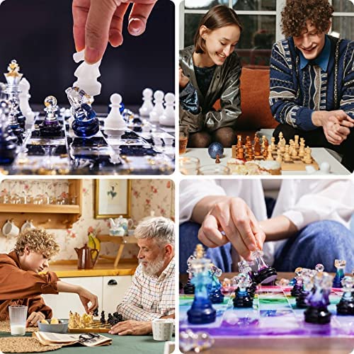 LET'S RESIN Chess Molds for Resin Casting, Upgraded Resin Chess Set Mold with 16 Piece 3D Full Size Chess Checkers & Chess Board Epoxy Silicone Resin