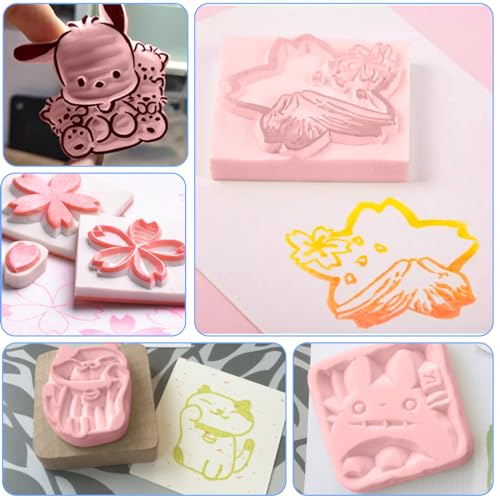 butterfunny 10 Pack 4" x 6" Pink Rubber Linoleum Blocks Rubber Carving Blocks Stamp Making Kits for Printmaking, Stamp Soft Rubber Crafts