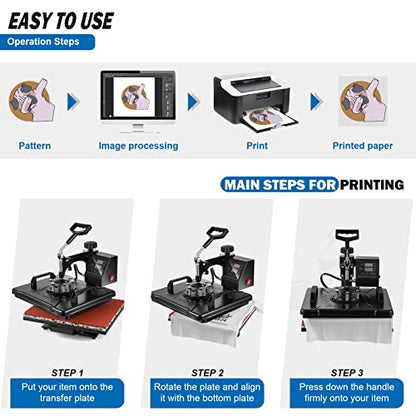 TOPDEEP 8 in 1 Heat Press Machine 12x15 inch, Combo Swing Away T Shirt Pressing Machine, Sublimation Heat Press Transfer Machine for T-Shirt Hat Cap - WoodArtSupply