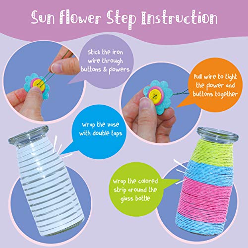 Flower Craft Kit for Kids,Make Your Own Flower Bouquet with Buttons,DIY Activity Gift for Boys & Girls Age 4 5 6 7 8 9 10 Year Old(2 Bouquets and 1