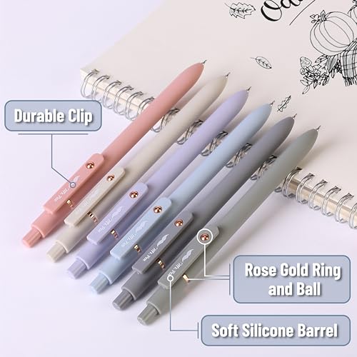 Mr. Pen- Retractable Gel Pens with Rose Gold Ring and Ball, 6 Pack, Morandi Barrels, Japanese Black Gel Pens, Fast Dry, Gel Pens Fine Point 0.5mm, Mr. Pen
