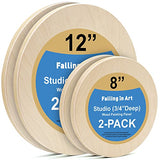 Unfinished Round Birch Wood Canvas Panels Kit, Falling in Art 4 Pack of 2 Sizes 8' and 12' Studio 3/4’’ Deep Cradle Boards for Pouring Art, Crafts, Falling in Art