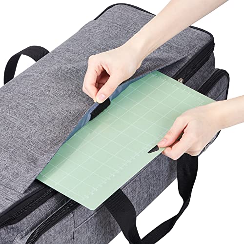 HOMEST Carrying Case for Cricut with Multi pockets for 12x12 Mats, Large Front Pocket for Accessories, Grey (Patent Design) - WoodArtSupply