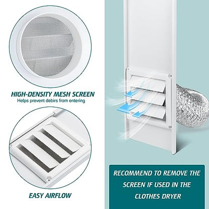 Daisypower Dryer Vent Window Kit, Adjustable Window Vent Kit with Outdoor Dryer Vent Cover,4 Inch Hood for Exhaust Ventilation - WoodArtSupply