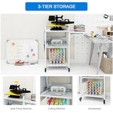 PUNCIA 3 Tier Movable Heat Press Table Foldable Heat Transfer Machine Stand Heavy Duty Rolling Workbench with Folding Table for DIY Sublimation PUNCIA