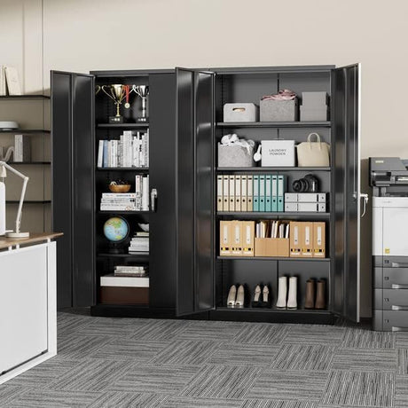Greenvelly Metal Cabinet, 72” Black Tool Steel Locking Cabinet with Doors and 4 Shelves, Tall Cabinets for Garage Storage Systems Lockable File Greenvelly